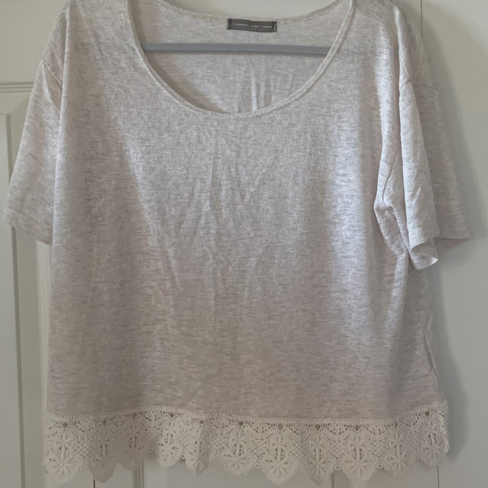 Boho Cropped Sweater with Lace Trim